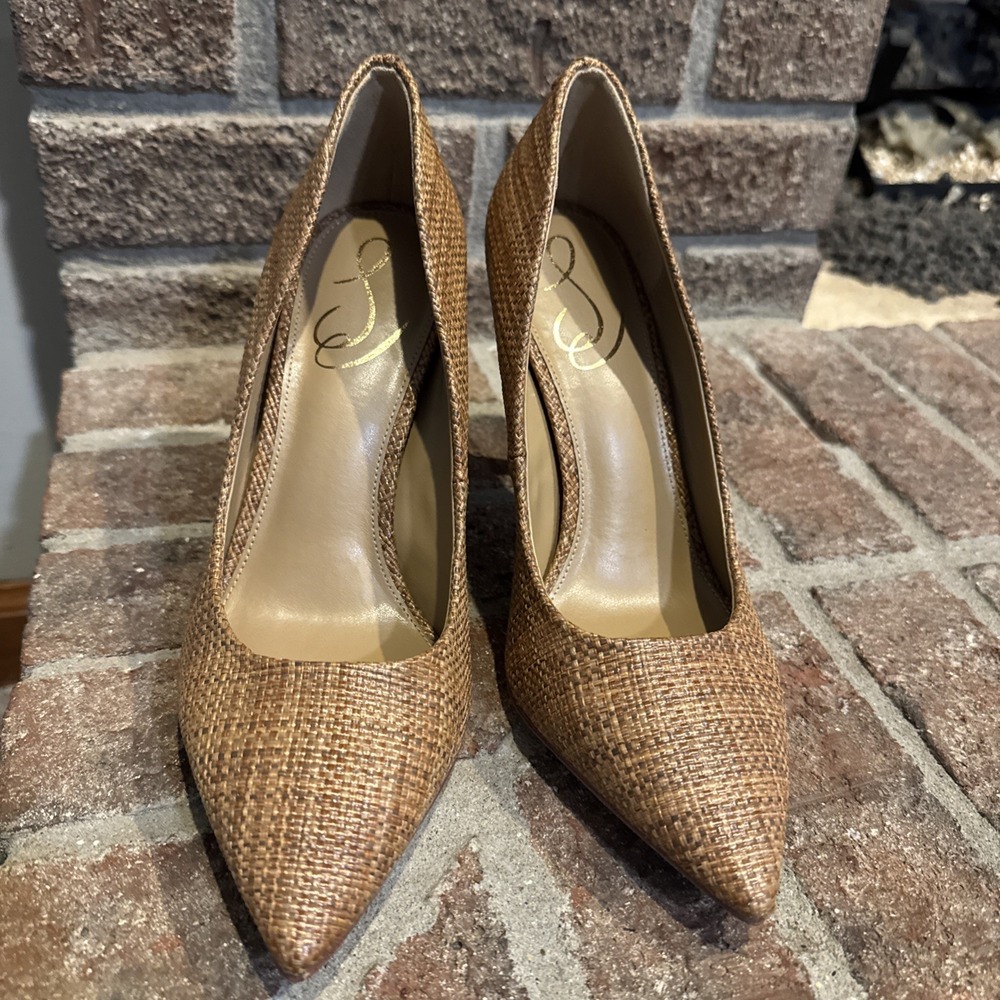 Sam Edelman Hazel Pointed Toe Pump Size 7W Cuoio Basket Weave Brown #329 - Picture 2 of 12